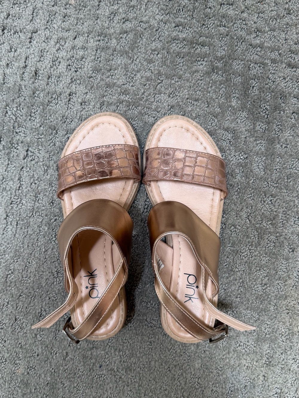 PINK Victoria's Secret Metallic Rose Gold Croc-Textured Slide Sandals